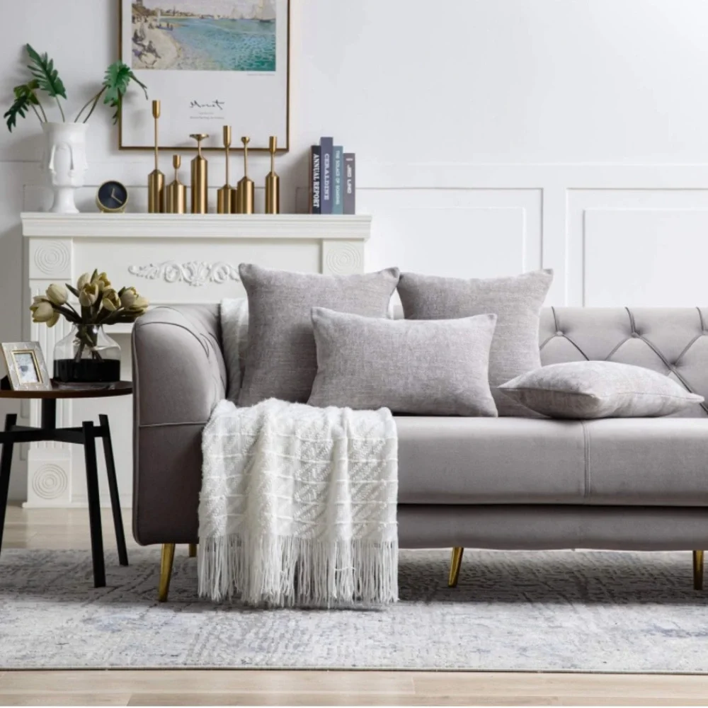 Luxury Home | Rustic Farmhouse Light Grey Thick Chenille Throw Pillow Covers